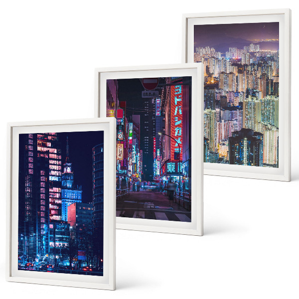 Composição de quadros moderna Luzes de néon da cidade noturna