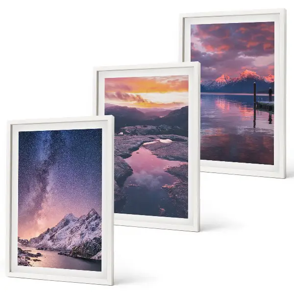 Conjunto de 3 quadros com moldura estampa de montanhas e paisagens naturais