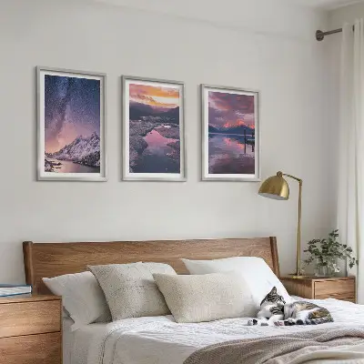 Conjunto de 3 quadros com moldura estampa de montanhas e paisagens naturais