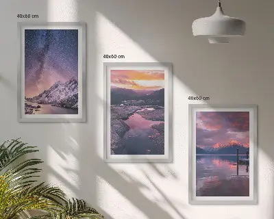 Conjunto de 3 quadros com moldura estampa de montanhas e paisagens naturais