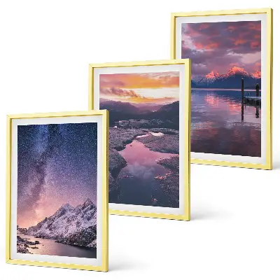 Conjunto de 3 quadros com moldura estampa de montanhas e paisagens naturais