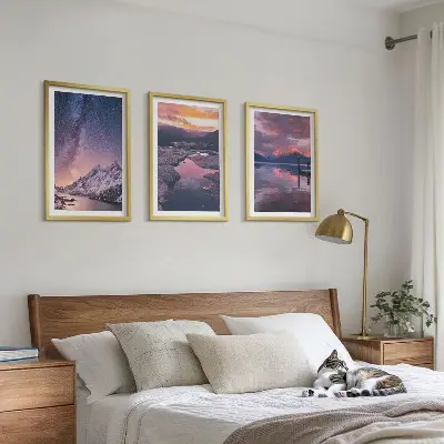 Conjunto de 3 quadros com moldura estampa de montanhas e paisagens naturais