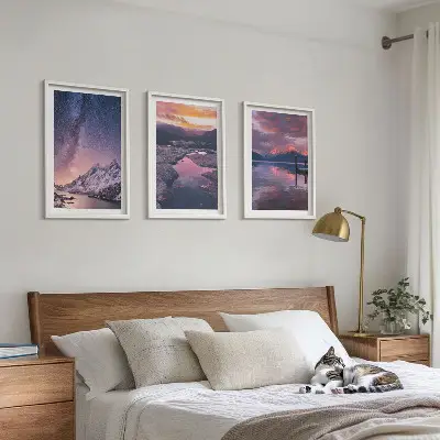 Conjunto de 3 quadros com moldura estampa de montanhas e paisagens naturais
