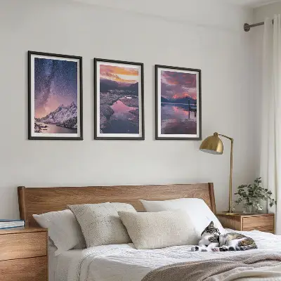 Conjunto de 3 quadros com moldura estampa de montanhas e paisagens naturais