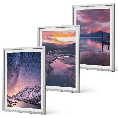 Conjunto de 3 quadros com moldura estampa de montanhas e paisagens naturais