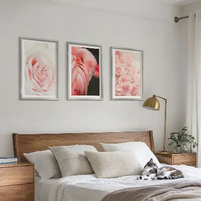 Conjunto de quadros para sala de estar com estampas de flamingos em rosa pastel