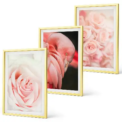 Conjunto de quadros para sala de estar com estampas de flamingos em rosa pastel
