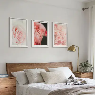 Conjunto de quadros para sala de estar com estampas de flamingos em rosa pastel