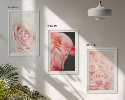 Conjunto de quadros para sala de estar com estampas de flamingos em rosa pastel