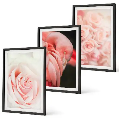 Conjunto de quadros para sala de estar com estampas de flamingos em rosa pastel