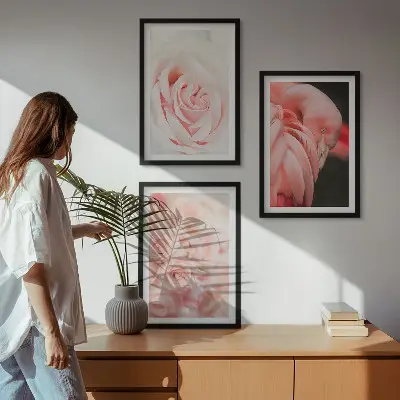 Conjunto de quadros para sala de estar com estampas de flamingos em rosa pastel
