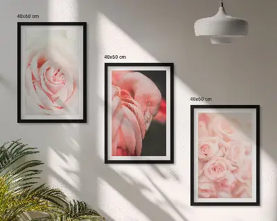 Conjunto de quadros para sala de estar com estampas de flamingos em rosa pastel