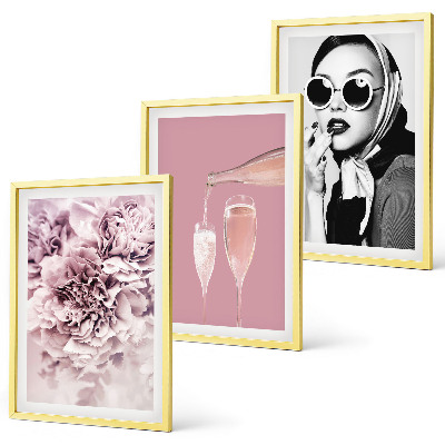 Conjunto de 3 quadros com moldura Rosas e uma dama elegante