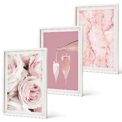 Composição de quadros moderna fundo de mármore com rosas champanhe