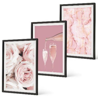 Composição de quadros moderna fundo de mármore com rosas champanhe