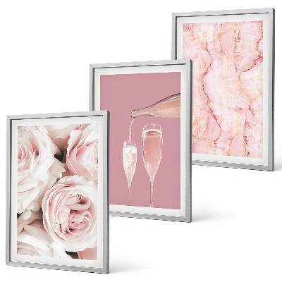 Composição de quadros moderna fundo de mármore com rosas champanhe
