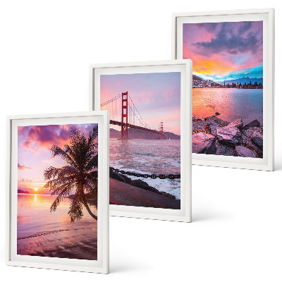 Conjunto de 3 quadros com moldura paisagem da ponte ao pôr do sol