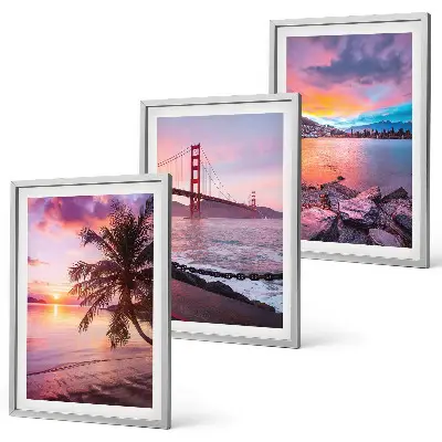 Conjunto de 3 quadros com moldura paisagem de ponte ao pôr do sol