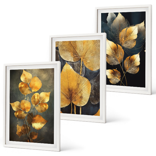 Composição de quadros moderna Folhas amarelas sobre um fundo escuro