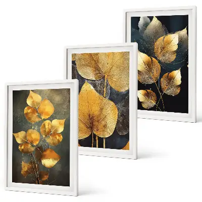 Composição de quadros moderna folhas amarelas sobre fundo escuro