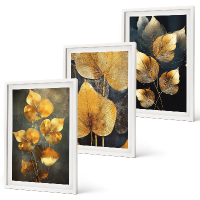 Composição de quadros moderna Folhas amarelas sobre um fundo escuro