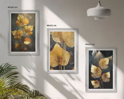 Composição de quadros moderna folhas amarelas sobre fundo escuro
