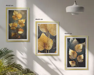 Composição de quadros moderna folhas amarelas sobre fundo escuro
