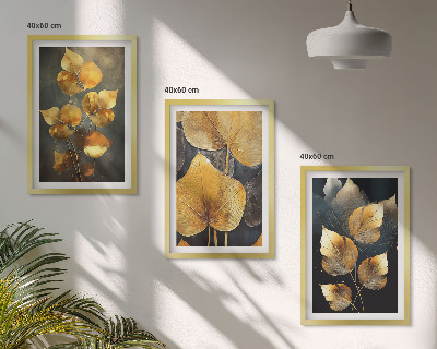 Composição de quadros moderna Folhas amarelas sobre um fundo escuro