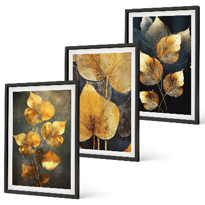 Composição de quadros moderna Folhas amarelas sobre um fundo escuro