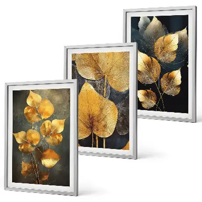 Composição de quadros moderna folhas amarelas sobre fundo escuro