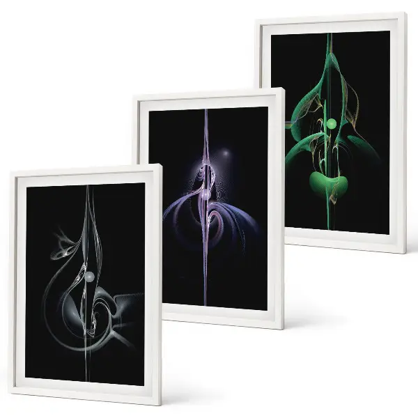 Conjunto de quadros para sala de estar com padrões abstratos na cor preta