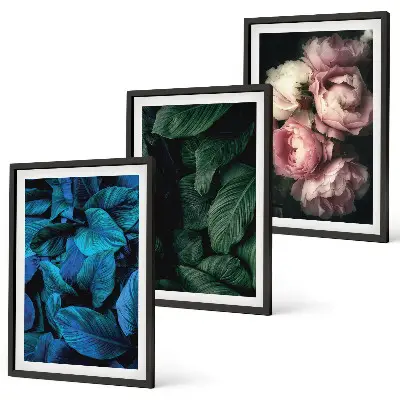 Composição de quadros moderna com folhas e flores em cores variadas