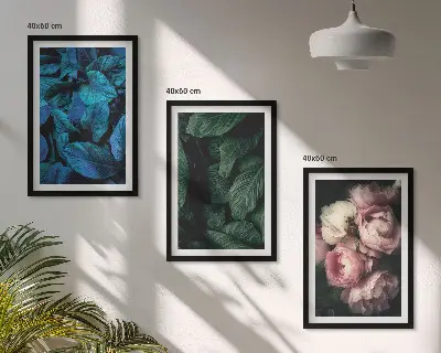 Composição de quadros moderna com folhas e flores em cores variadas
