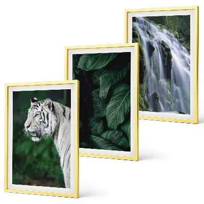 Conjunto de 3 quadros com moldura de cascata de folhas com tigre branco