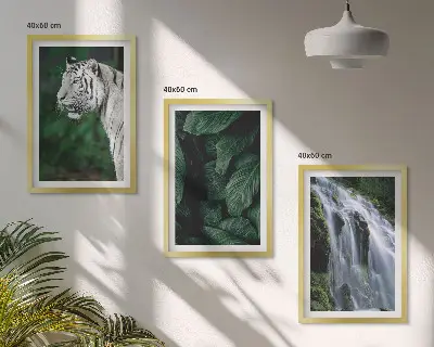Conjunto de 3 quadros com moldura de cascata de folhas com tigre branco