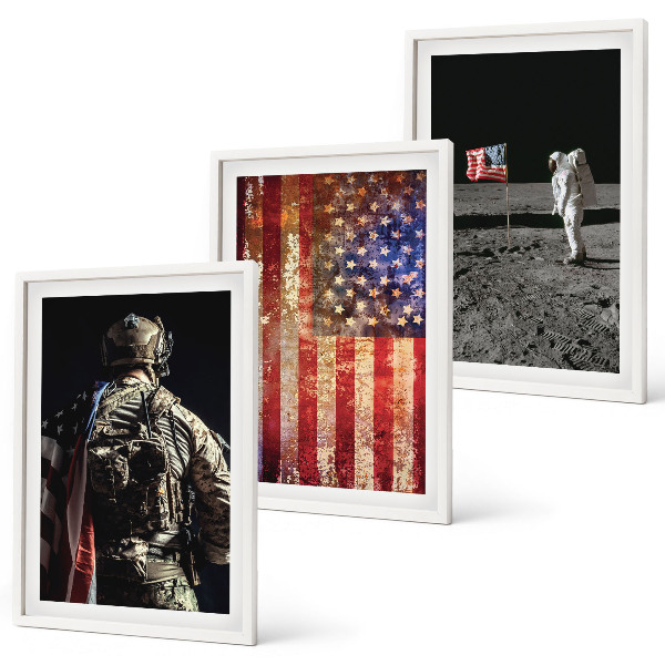 Conjunto de quadros para sala de estar Símbolos americanos Bandeira dos EUA