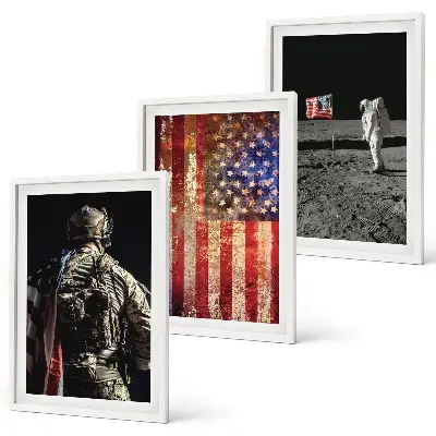 Conjunto de quadros para sala de estar com estampa de símbolos e bandeira dos EUA