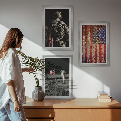 Conjunto de quadros para sala de estar Símbolos americanos Bandeira dos EUA
