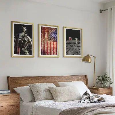 Conjunto de quadros para sala de estar com estampa de símbolos e bandeira dos EUA