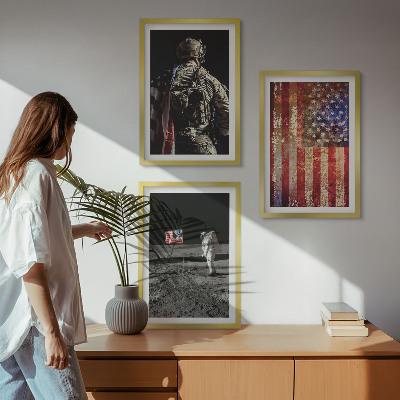 Conjunto de quadros para sala de estar Símbolos americanos Bandeira dos EUA