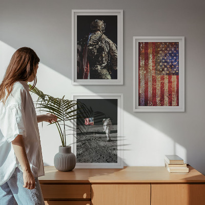 Conjunto de quadros para sala de estar Símbolos americanos Bandeira dos EUA