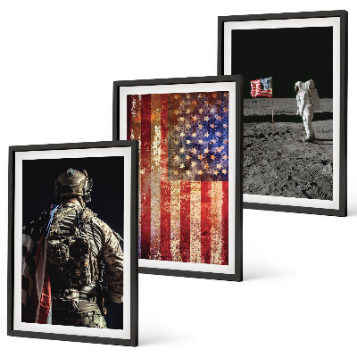 Conjunto de quadros para sala de estar Símbolos americanos Bandeira dos EUA