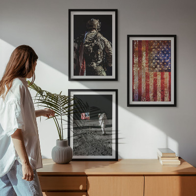 Conjunto de quadros para sala de estar Símbolos americanos Bandeira dos EUA