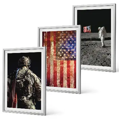 Conjunto de quadros para sala de estar com estampa de símbolos e bandeira dos EUA