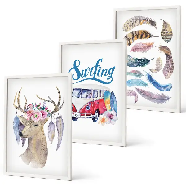 Conjunto de quadros decorativos modernos estampa van de cervo com chifres