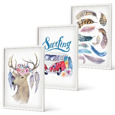 Conjunto de quadros decorativos modernos estampa van de cervo com chifres