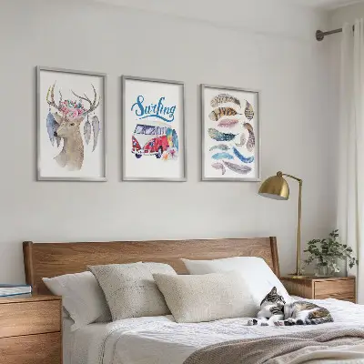 Conjunto de quadros decorativos modernos estampa van de cervo com chifres