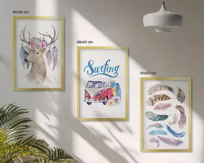 Conjunto de quadros decorativos modernos estampa van de cervo com chifres