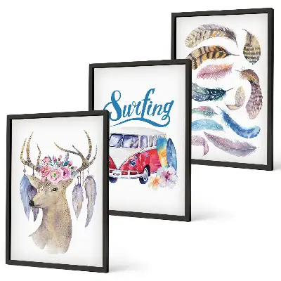 Conjunto de quadros decorativos modernos estampa van de cervo com chifres