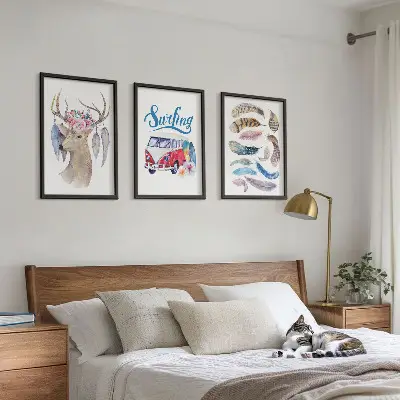 Conjunto de quadros decorativos modernos estampa van de cervo com chifres